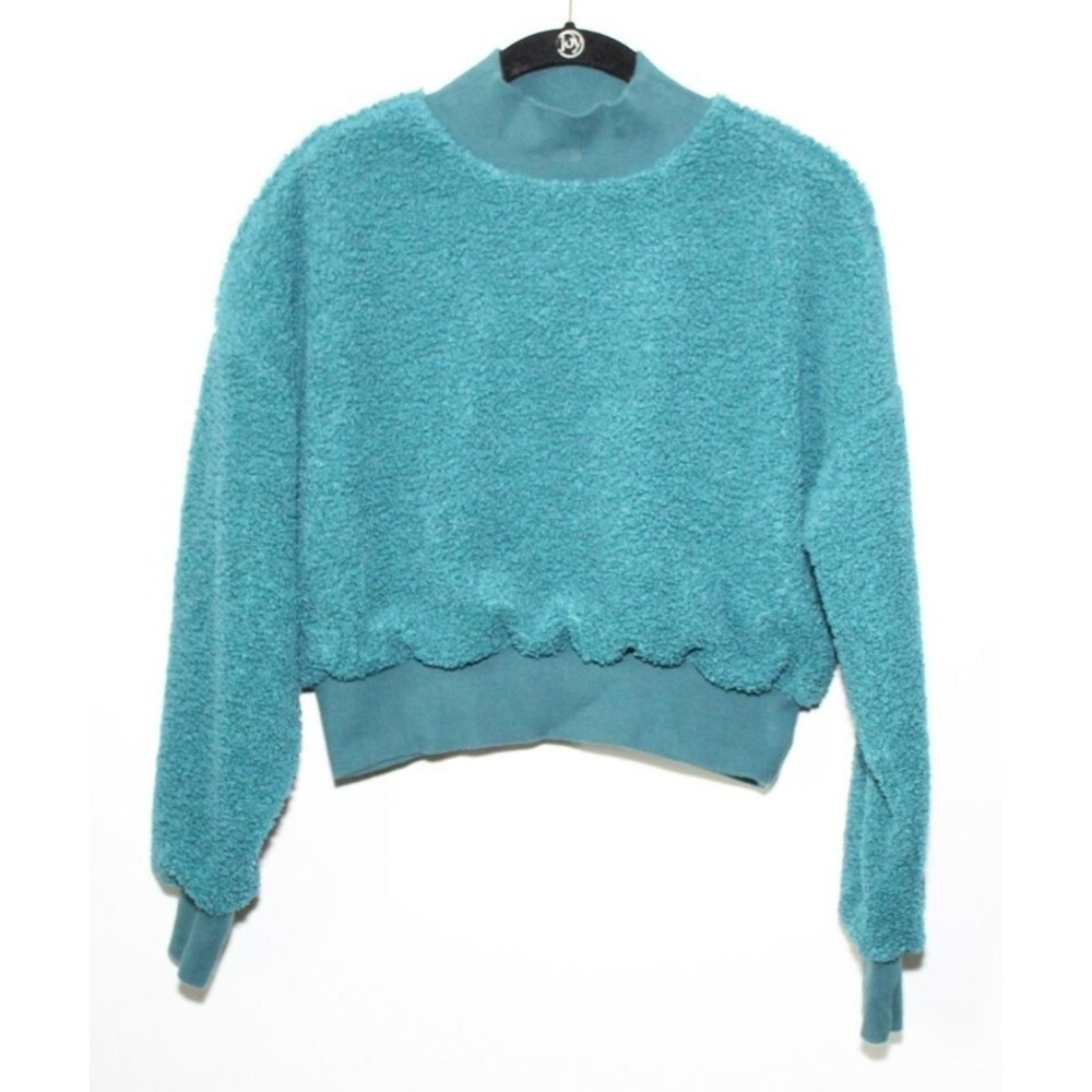 ✨2/$20 Fabletics Malia Polar Fleece Pullover Sweatshirt Teal Deep Pile XXS Cozy - Picture 3 of 11